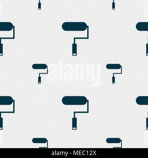Paint roller sign icon. Painting tool symbol. Seamless pattern with geometric texture. Vector illustration Stock Vector