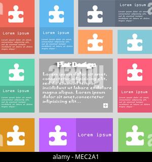 Puzzle piece  icon sign. Set of multicolored buttons with space for text. Vector illustration Stock Vector