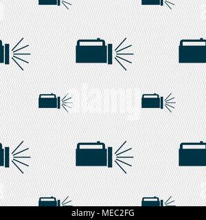 flashlight icon sign. Seamless pattern with geometric texture. Vector illustration Stock Vector