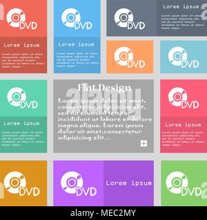dvd icon sign. Set of multicolored buttons with space for text. Vector illustration Stock Vector