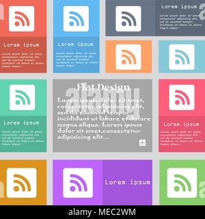 RSS feed  icon sign. Set of multicolored buttons with space for text. Vector illustration Stock Vector