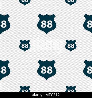 Route 88 highway icon sign. Seamless pattern with geometric texture. Vector illustration Stock Vector