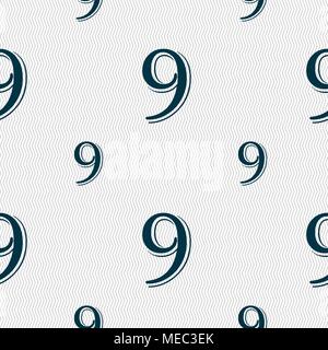 number Nine icon sign. Seamless pattern with geometric texture. Vector illustration Stock Vector