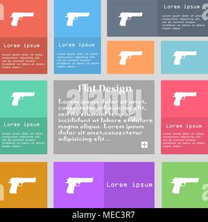 gun icon sign. Set of multicolored buttons with space for text. Vector illustration Stock Vector