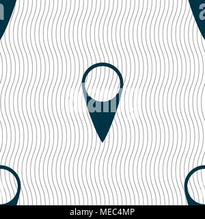 Map pointer icon. GPS location symbol. Seamless pattern with geometric texture. Vector illustration Stock Vector