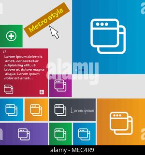 Simple Browser window icon sign. Metro style buttons. Modern interface website buttons with cursor pointer. Vector illustration Stock Vector