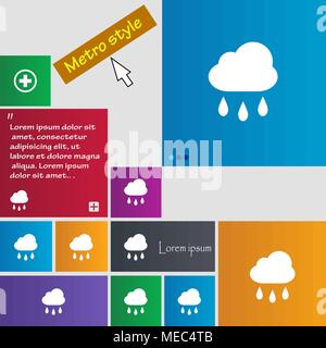 Weather Rain icon sign. Metro style buttons. Modern interface website buttons with cursor pointer. Vector illustration Stock Vector