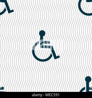 Disabled sign icon. Human on wheelchair symbol. Handicapped invalid sign. Seamless pattern with geometric texture. Vector illustration Stock Vector