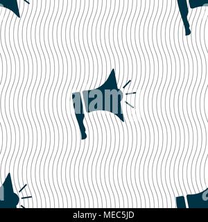 Megaphone soon icon. Loudspeaker symbol. Seamless pattern with geometric texture. Vector illustration Stock Vector
