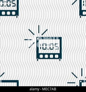 digital Alarm Clock icon sign. Seamless pattern with geometric texture. Vector illustration Stock Vector
