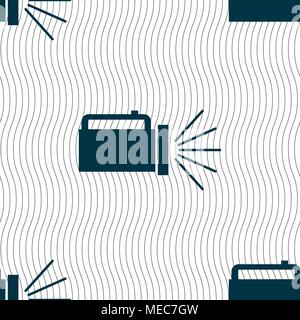 flashlight icon sign. Seamless pattern with geometric texture. Vector illustration Stock Vector