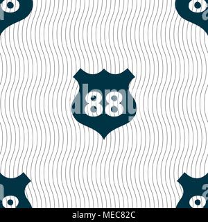 Route 88 highway icon sign. Seamless pattern with geometric texture. Vector illustration Stock Vector