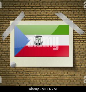 Flags of Equatorial Guinea at frame on a brick background. Vector illustration Stock Vector