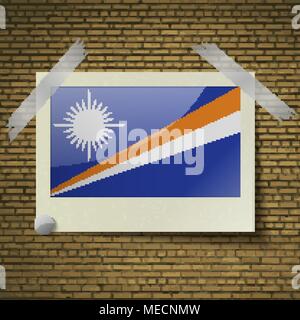 Flags of Marshll Islands at frame on a brick background. Vector illustration Stock Vector