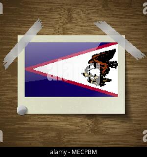 Flags of American Samoa at frame on wooden texture. Vector illustration Stock Vector
