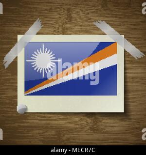 Flags of Marshll Islands at frame on wooden texture. Vector illustration Stock Vector