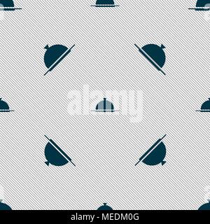 Food platter serving sign icon. Table setting in restaurant symbol. Seamless pattern with geometric texture. Vector illustration Stock Vector