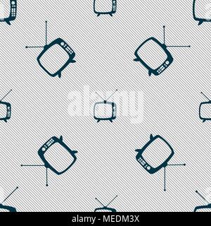 Retro TV mode sign icon. Television set symbol. Seamless pattern with geometric texture. Vector illustration Stock Vector