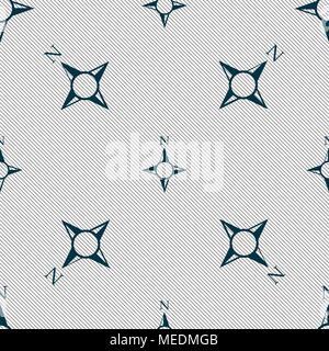 Compass sign icon. Windrose navigation symbol. Seamless pattern with geometric texture. Vector illustration Stock Vector