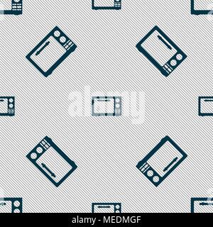Microwave oven sign icon. Kitchen electric stove symbol. Seamless pattern with geometric texture. Vector illustration Stock Vector