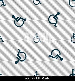 Disabled sign icon. Human on wheelchair symbol. Handicapped invalid sign. Seamless pattern with geometric texture. Vector illustration Stock Vector