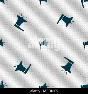 Megaphone soon icon. Loudspeaker symbol. Seamless pattern with geometric texture. Vector illustration Stock Vector
