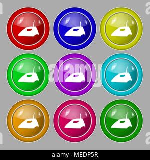 Iron icon sign. symbol on nine round colourful buttons. Vector illustration Stock Vector