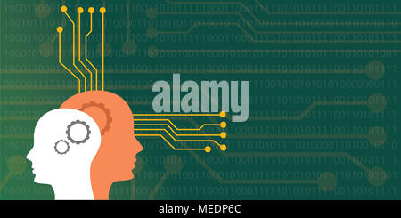 artificial intelligence concept with half circuit human brain and half ...