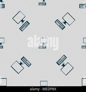 Computer monitor and keyboard Icon. Seamless pattern with geometric texture. Vector illustration Stock Vector