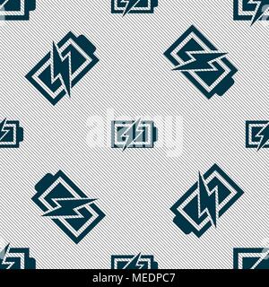 Battery charging sign icon. Lightning symbol. Seamless pattern with geometric texture. Vector illustration Stock Vector