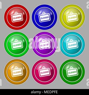 close icon sign. symbol on nine round colourful buttons. Vector illustration Stock Vector