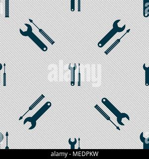 Repair tool sign icon. Service symbol. screwdriver with wrench. Seamless pattern with geometric texture. Vector illustration Stock Vector