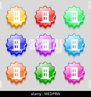 Door icon sign. symbol on nine wavy colourful buttons. Vector illustration Stock Vector