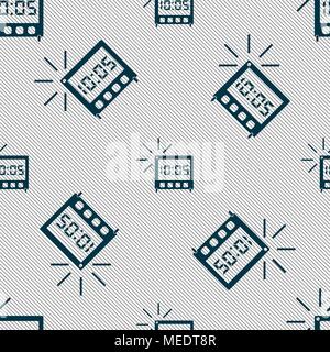 digital Alarm Clock icon sign. Seamless pattern with geometric texture. Vector illustration Stock Vector