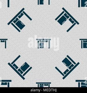 Table icon sign. Seamless pattern with geometric texture. Vector illustration Stock Vector