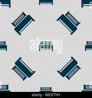 Hotel, bed icon sign. Seamless pattern with geometric texture. Vector illustration Stock Vector
