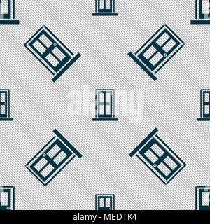 Door icon sign. Seamless pattern with geometric texture. Vector illustration Stock Vector