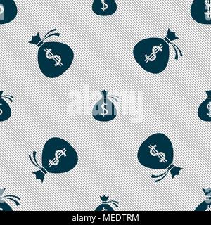 Money bag icon sign. Seamless pattern with geometric texture. Vector illustration Stock Vector