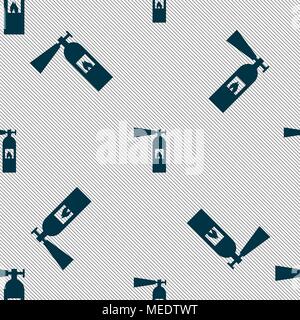 fire extinguisher icon sign. Seamless pattern with geometric texture. Vector illustration Stock Vector