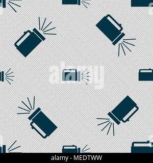 flashlight icon sign. Seamless pattern with geometric texture. Vector illustration Stock Vector