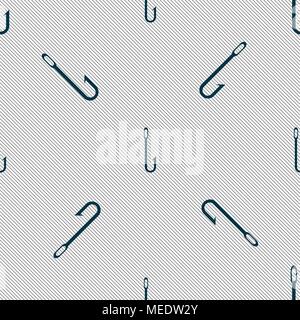 Fishing hook icon sign. Seamless pattern with geometric texture. Vector illustration Stock Vector