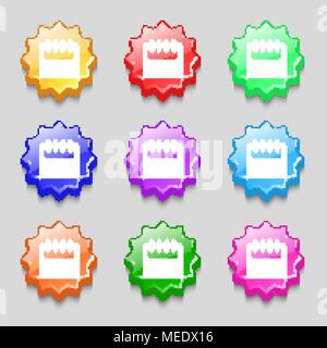 Notepad, calendar icon sign. symbol on nine wavy colourful buttons. Vector illustration Stock Vector