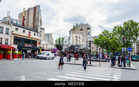 Place Blanche and Boulevard de Clichy, Pigalle .Paris, France Stock Photo