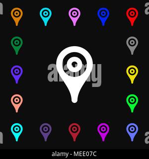 Map pointer, GPS location  icon sign. Lots of colorful symbols for your design. Vector illustration Stock Vector