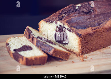 Marble Cake with chocolate filling. Home made. Stock Photo