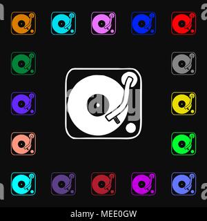 Gramophone, vinyl icon sign. Lots of colorful symbols for your design. Vector illustration Stock Vector