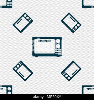 Microwave oven sign icon. Kitchen electric stove symbol. Seamless pattern with geometric texture. Vector illustration Stock Vector