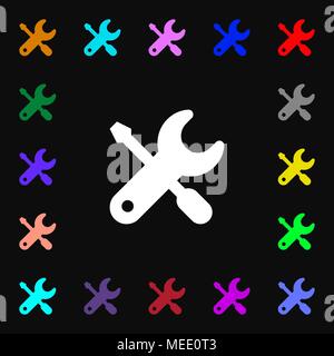 screwdriver, key, settings icon sign. Lots of colorful symbols for your design. Vector illustration Stock Vector