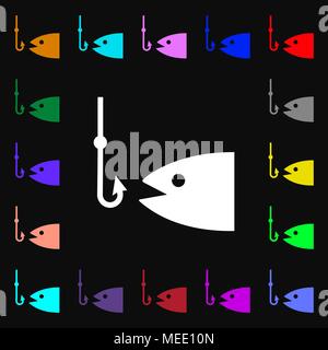 Fishing icon sign. Lots of colorful symbols for your design. Vector illustration Stock Vector