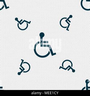 Disabled sign icon. Human on wheelchair symbol. Handicapped invalid sign. Seamless pattern with geometric texture. Vector illustration Stock Vector